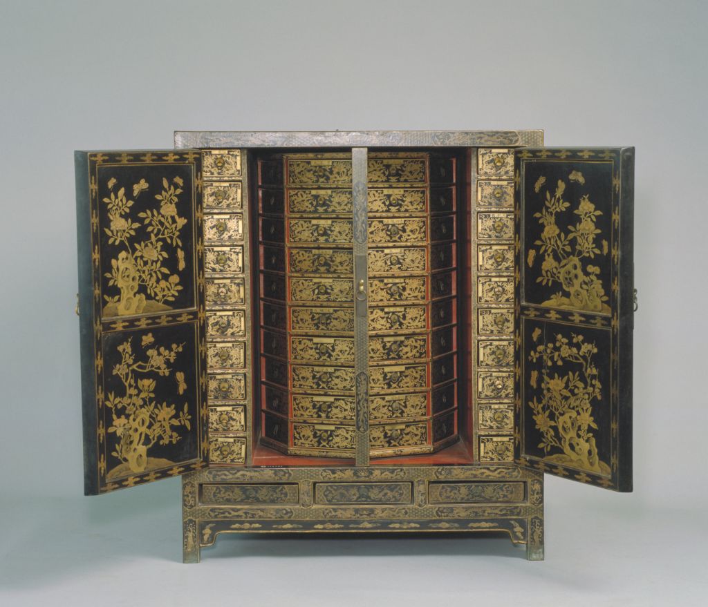 图片[1]-Wanli black paint gold medicine cabinet-China Archive